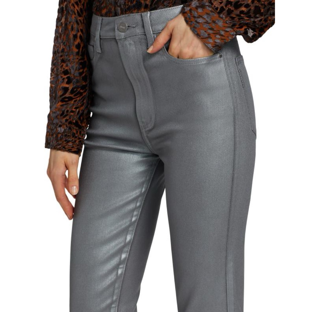 Paige Claudine Metallic High-Rise Stretch Cropped Flare Jeans